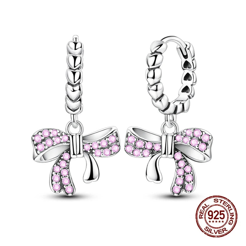 925 Sterling Silver Sweet Bow Heart Zircon Hoop Earrings | Women’s Shining Proluxy Fine Jewelry Gift for Engagement & Birthday