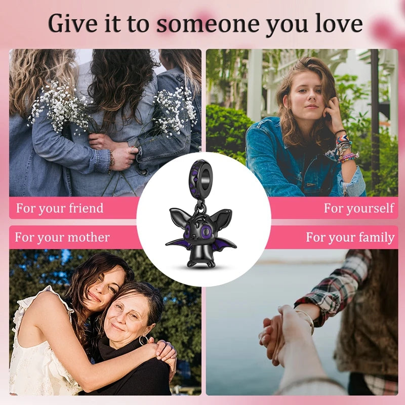 Halloween 925 Sterling Silver Charms | Pumpkin Skeleton Witch Bat Beads for Bracelet DIY Jewelry