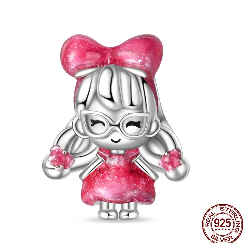 925 Sterling Silver Romantic Princess Charm Beads – Pink Dress, Lipstick & Dancing Shoes Fit 3MM Bracelet