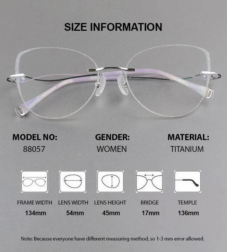 Women Rimless Titanium Cat Eye Glasses – Elegant Lightweight Butterfly Design Prescription Eyewear