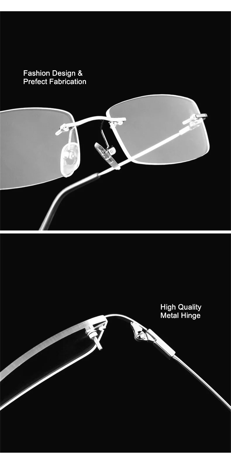 Titanium Alloy Rimless Glasses – Custom Prescription Eyewear for Men & Women | Anti Blue Ray & Photochromic Lenses