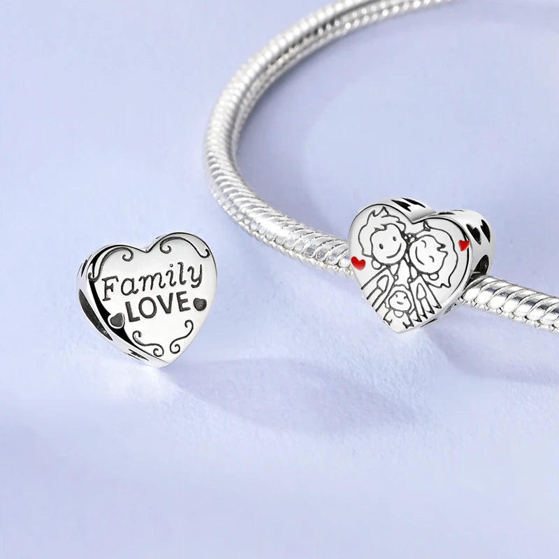New Love Heart Shaped 925 Sterling Silver Charms – Family & Friendship Charm Beads Fit Original Bracelets for Women