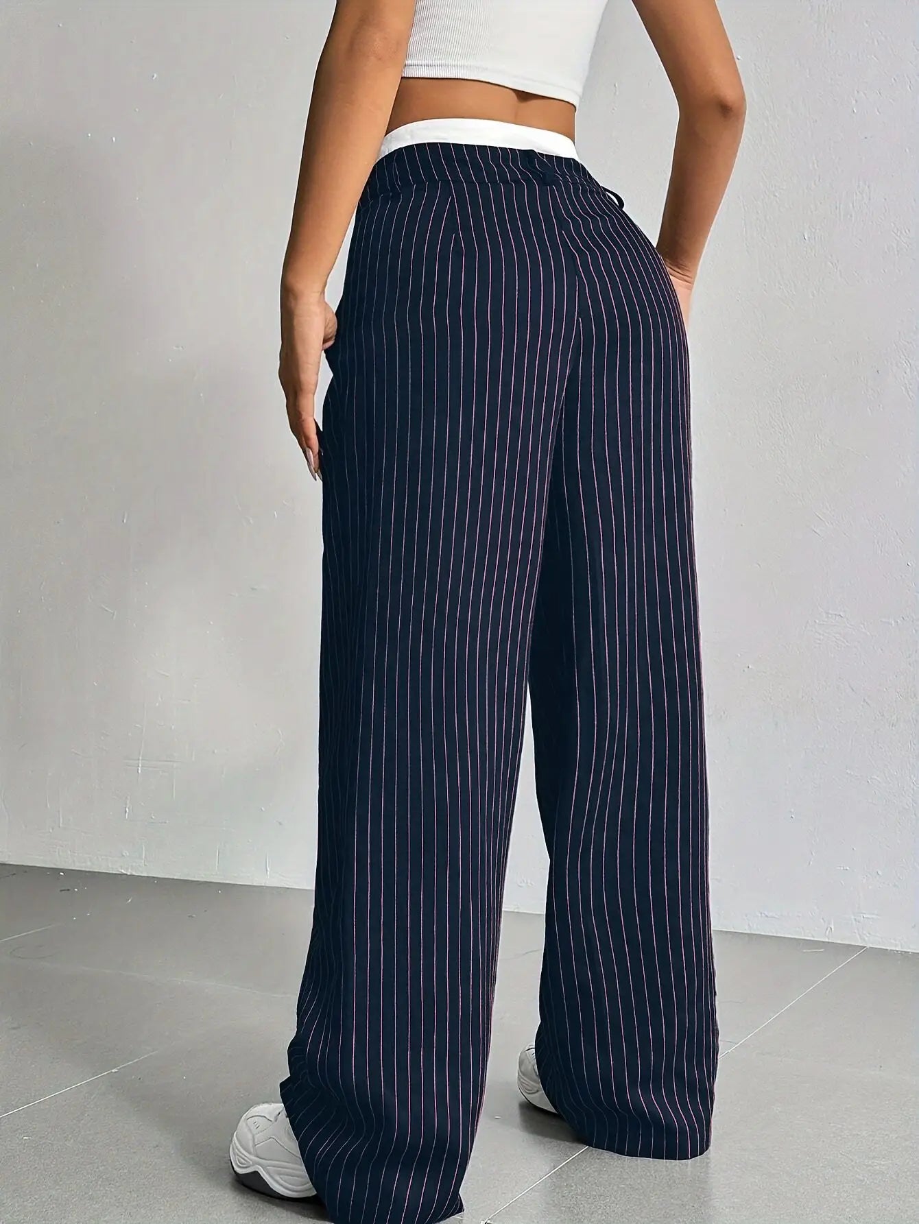Women’s High Waist Straight Leg Pinstripe Trousers | Office & Casual Striped Dress Pants with Pockets