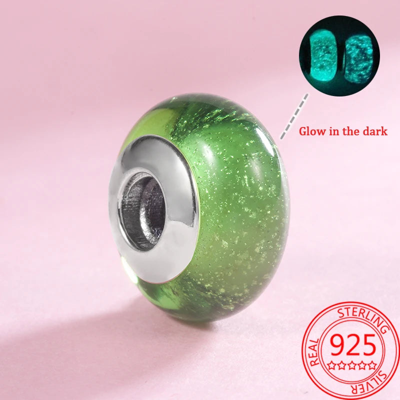 925 Sterling Silver Murano Glass Galaxy & Clover Heart Beads | Fit Pandora Bracelet DIY Jewelry Gift for Mum