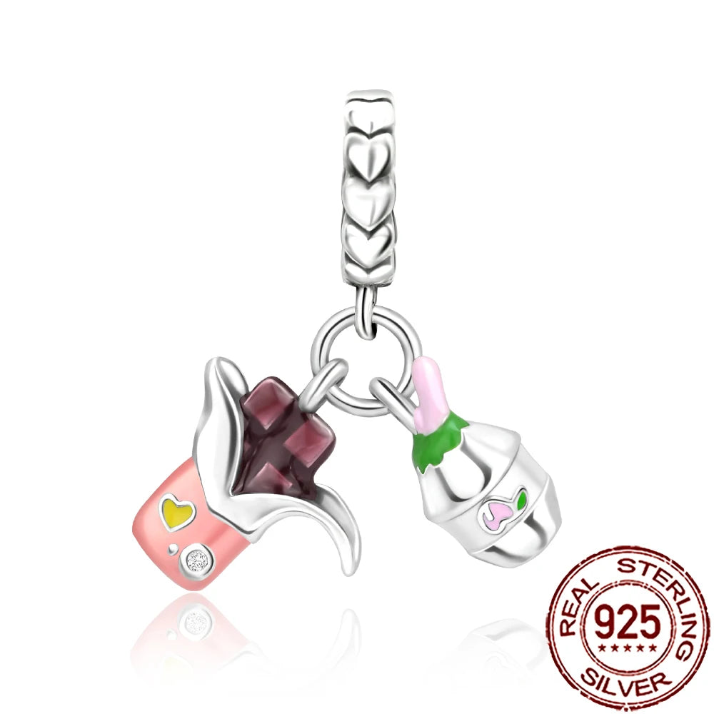 2025 New 925 Sterling Silver Coffee, Cake, Fruit & Burger Charms | Fit Pandora Bracelet & Necklace DIY Jewelry