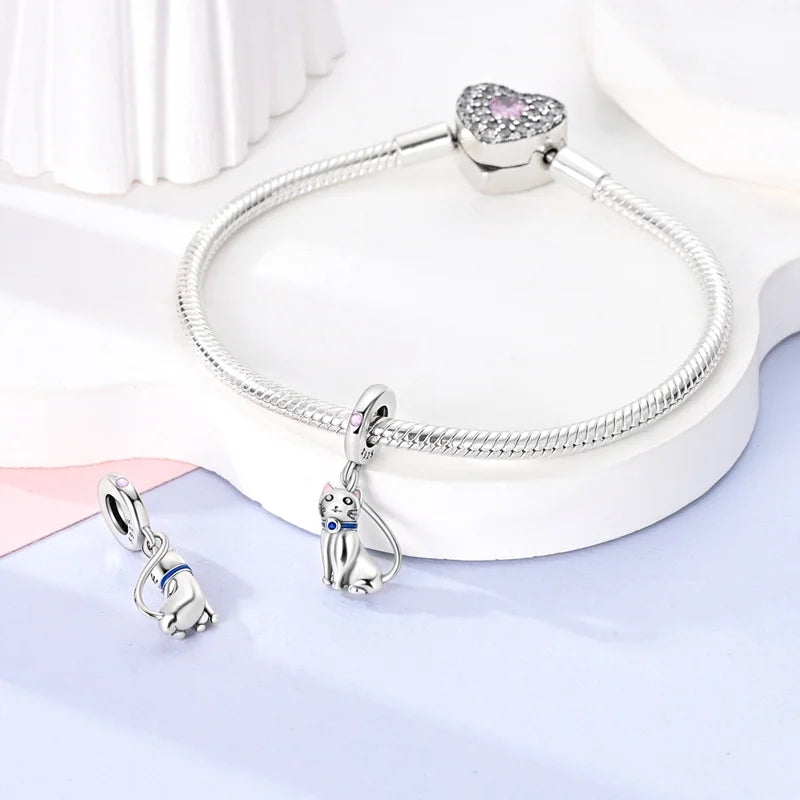 Cute Pet Kitten Puppy Sheep Charms | Fit 925 Original Pandora Bracelets | Colorful Zircon Beads DIY Jewelry Gift