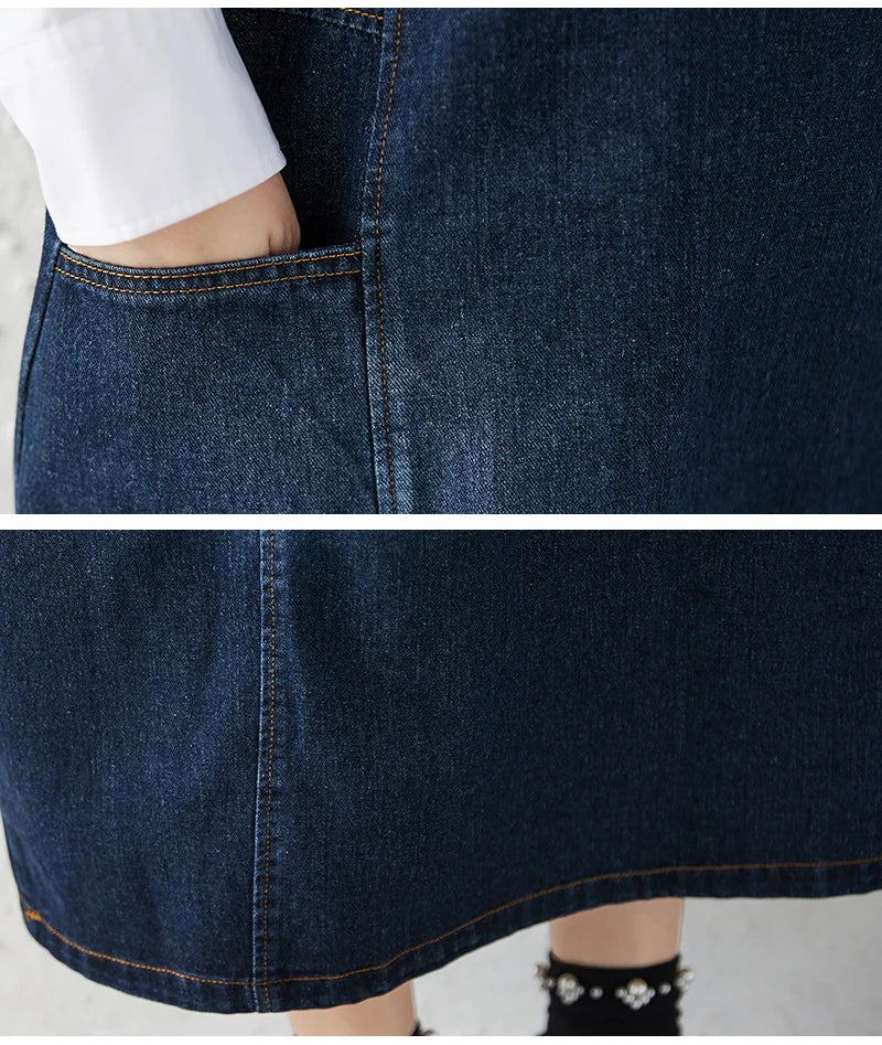 Loose Korean Style Plus Size Denim Vest Skirt – High Waist Over-Knee Slimming Cotton Jeans Corset Casual Dress for Women