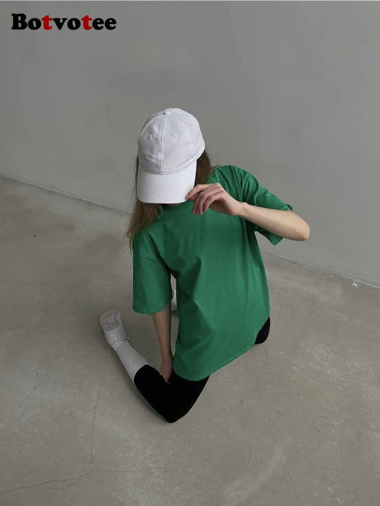Botvotee 21 Colors Oversized Basic T-Shirts for Women | 100% Cotton Casual Summer Tops | Solid Color Loose Fit Tees
