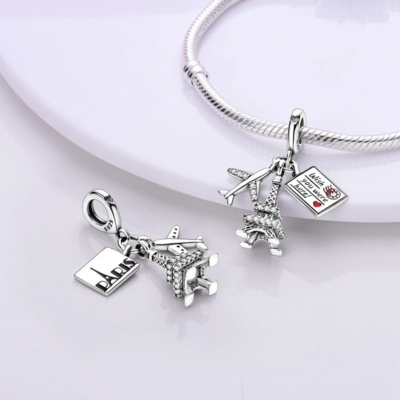 Original 925 Sterling Silver Paris Tower & Travel Charms – DIY Bracelet & Pendant Jewelry