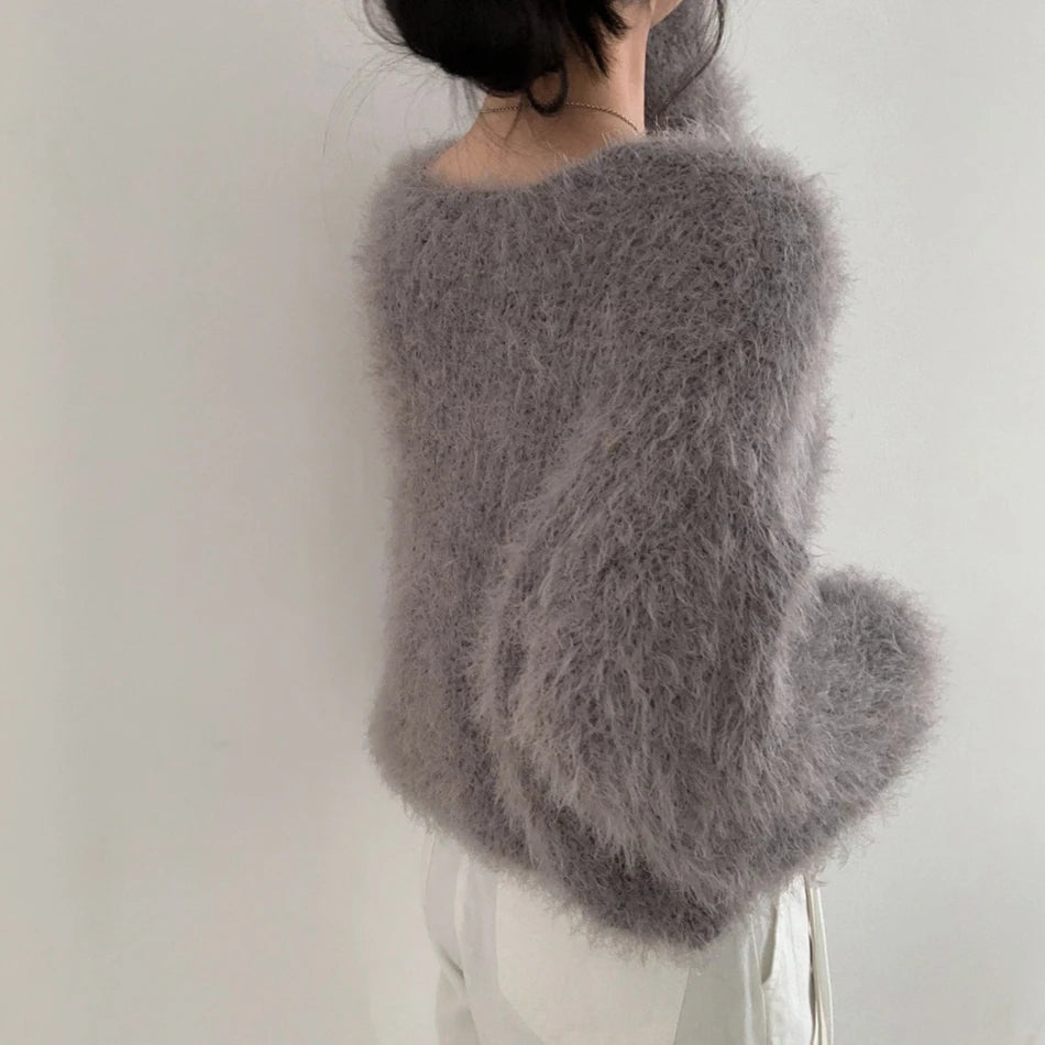 Chic V-Neck Knitted Sweater Coat for Women 🧥✨ Faux Fur Lazy Style Cardigan 💖 Autumn Winter Fashion Outerwear