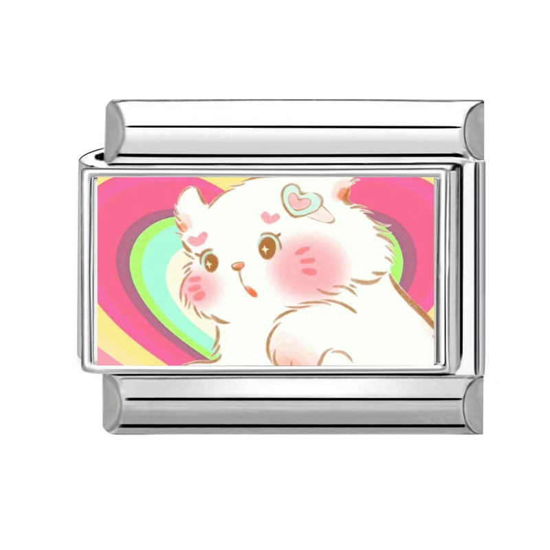 2025 Original Y2K Colorful Cute Cartoon Cats Dogs Italian Charm Links Fit 9mm Stainless Steel Bracelet Men Women DIY Making Gift