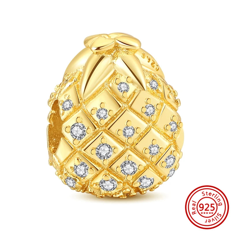 New Plated Gold Sparkling Charm Palace Museum Chicken Cactus Bee Bead | Fit Original 925 Silver Bracelet DIY Jewelry Gift