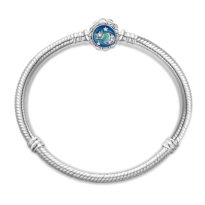 925 Sterling Silver Heart & Star Moon Bracelet | Pave Zirconia Snake Chain, Cat Claw Love Bangle for DIY Jewelry