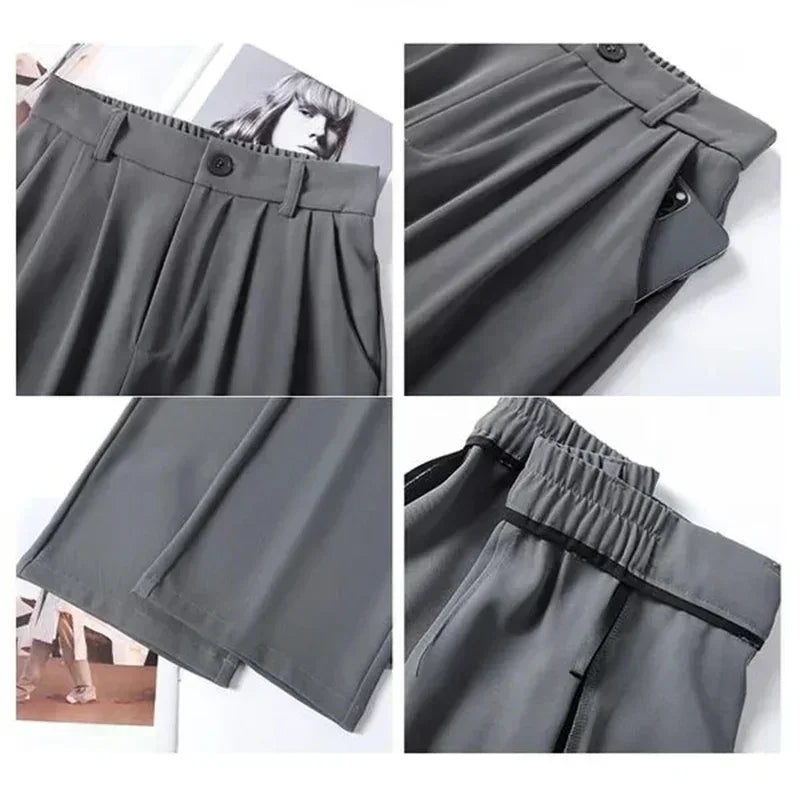 Women’s Classic Straight-Leg Suit Pants | Korean Casual Baggy Slacks | Elegant Long Trousers for Ladies