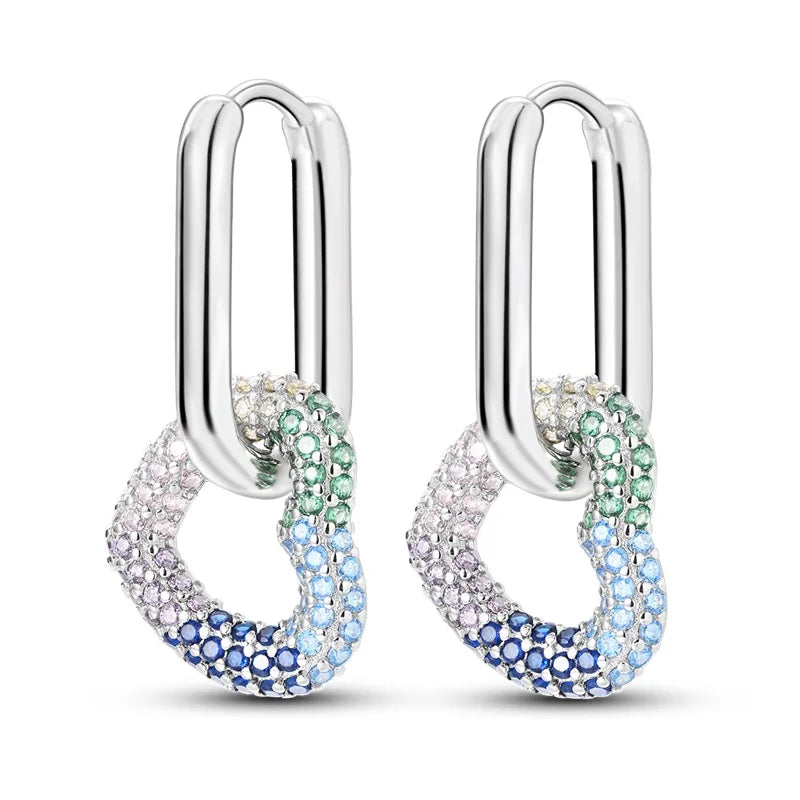 925 Sterling Silver Creative Hoop Earrings | Dangler Charms with Pave CZ for Women