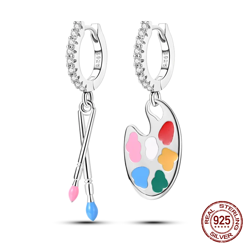 925 Sterling Silver Creative Hoop Earrings | Dangler Charms with Pave CZ for Women