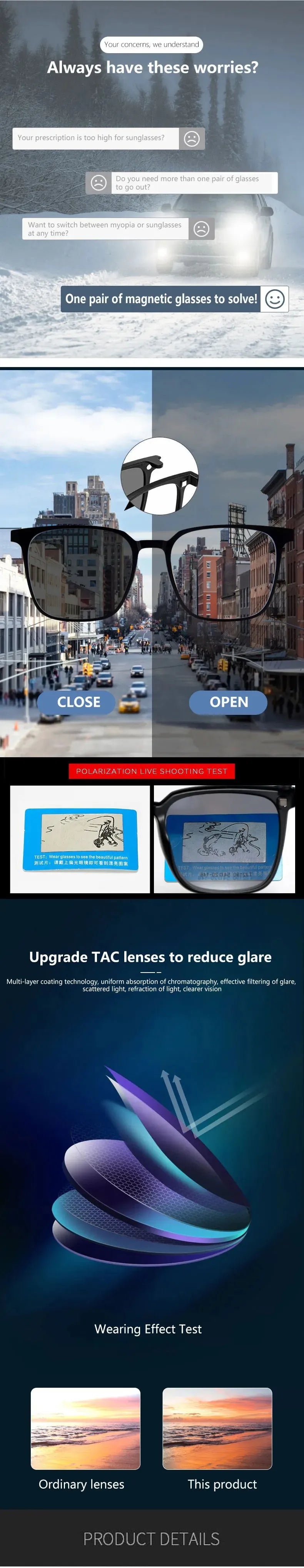 CLLOIO Magnetic Clip-On Prescription Glasses – Polarized Sunglasses Lens for Men & Women | Myopia, Progressive, Anti-Blue Light