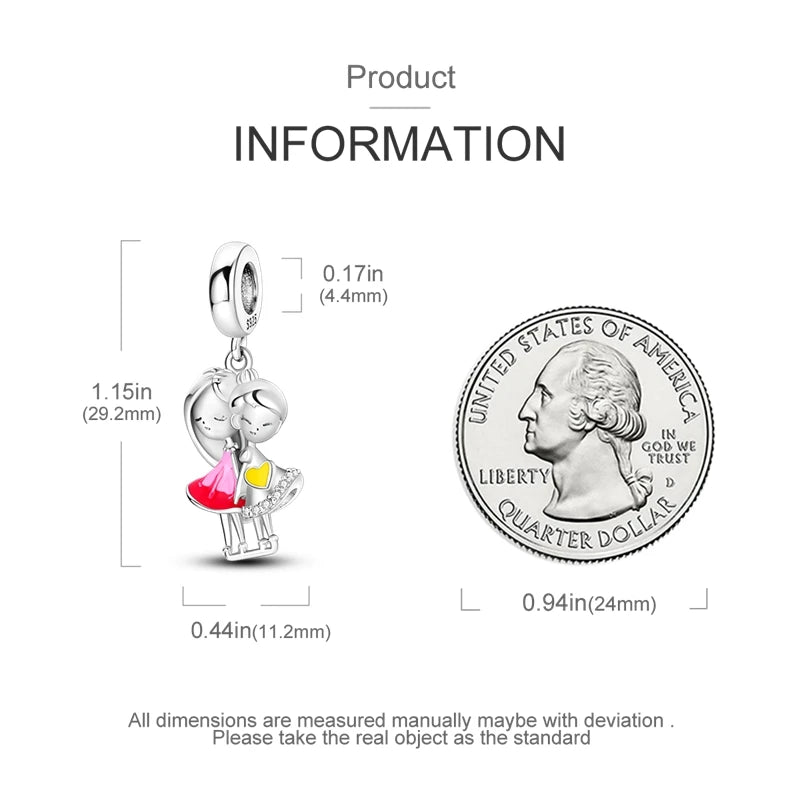 Original 925 Sterling Silver Girls Charms | Love Heart & Family Bead Pendant for Bracelets, Women’s Jewelry Gift