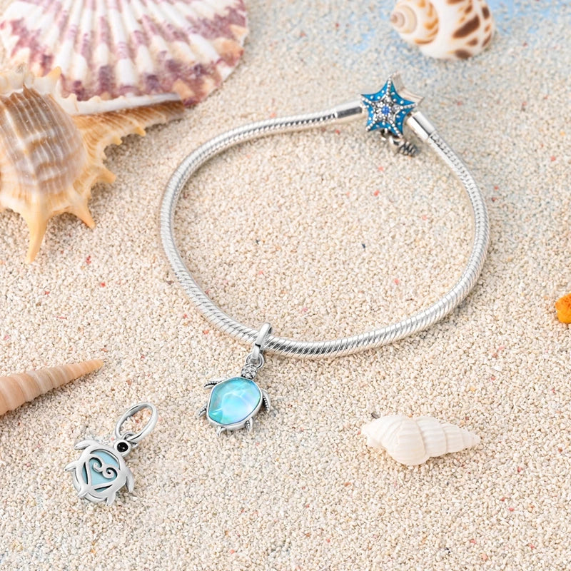 New Summer Ocean Silver Plated Sea Turtle & Starfish Shell Charm | DIY Bracelet Jewelry for Women