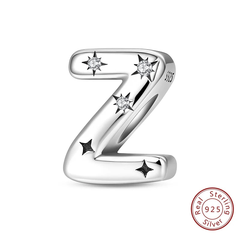 Classic 925 Sterling Silver A–Z Alphabet Charms | Letter Beads with Stars Fit Original Bracelet DIY Jewelry for Women