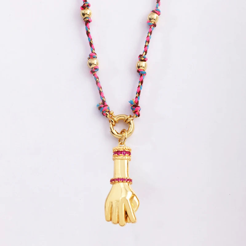 Star Celestial Evil Eye Beaded Necklace Boho Long Knot Cotton Cord Jewelry