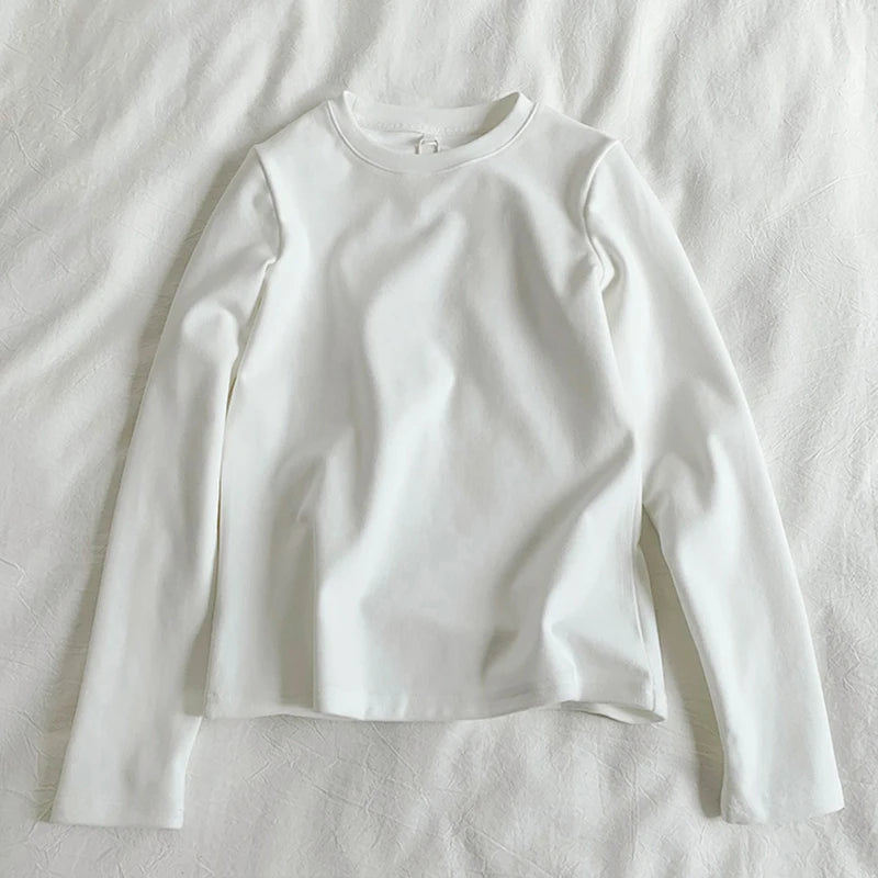 Women's Thermal Long Sleeve T-Shirt | Fleece-Lined Round Neck Top | Autumn Winter Fashionable Inner Wear