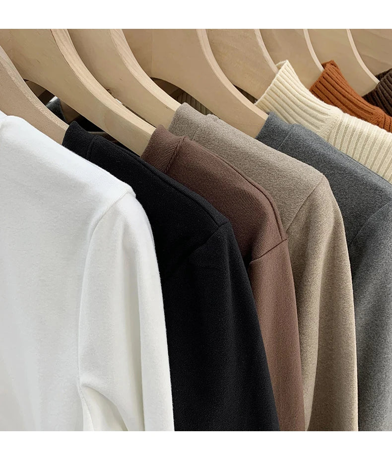 Women's Round Neck Fleece-Lined Long Sleeve Base T-Shirt ❄️ Slimming Inner Wear 👚 Korean Style Commute Fashion 🌟