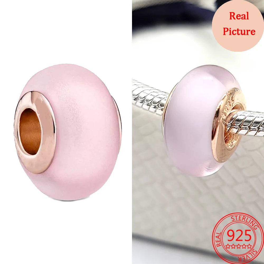 925 Sterling Silver Murano Glass Galaxy & Clover Heart Beads | Fit Pandora Bracelet DIY Jewelry Gift for Mum