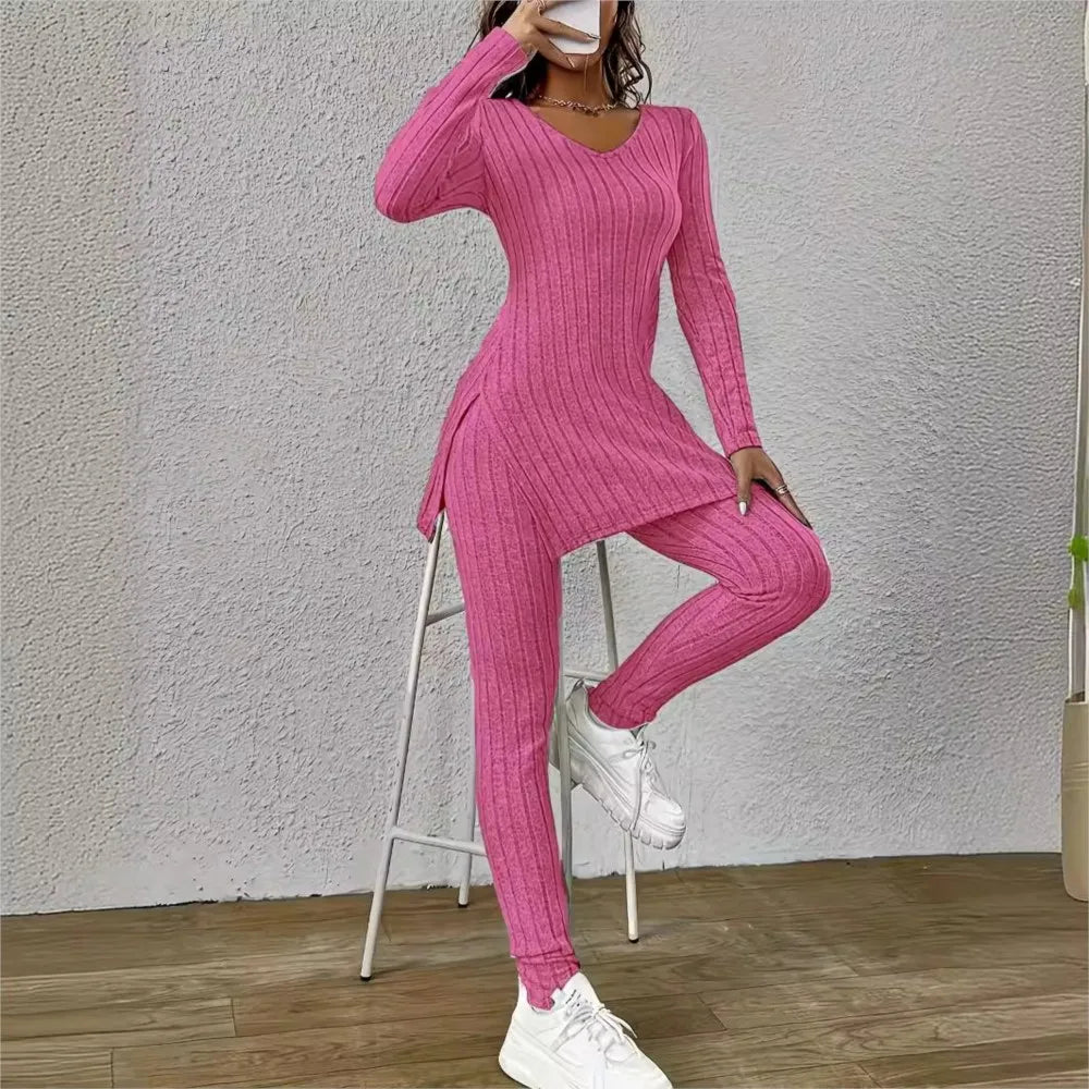 Women’s Knitted 2-Piece Set 🌸 V-Neck Pullover & Trousers Spring/Autumn ✨