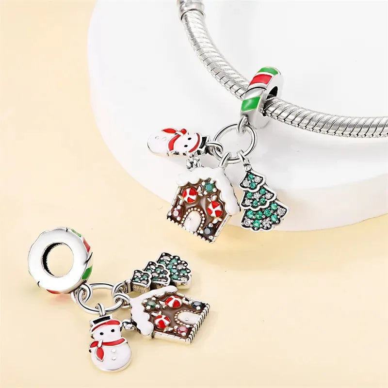 925 Silver Disney Christmas Charm Trio – Mickey Wreath & Minnie Ice Skating Bead for S925 Bracelet