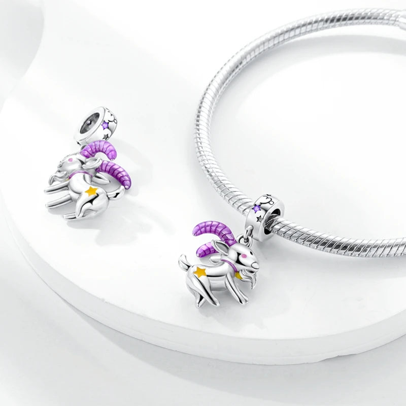 Original 925 Sterling Silver 12 Constellation Luminous Charm | Fits Pandora 3mm Bracelet DIY Jewelry Gift for Women