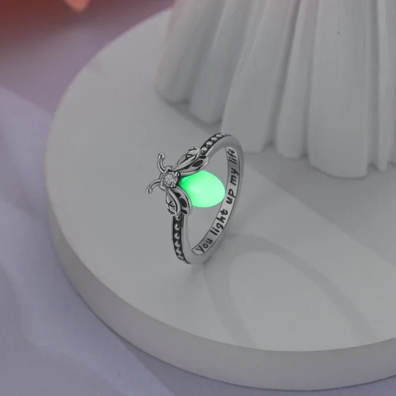 925 Sterling Silver Eternal Love Dewdrop Firefly Glow-in-the-Dark Ring for Women | Fashion Engagement & Wedding Jewelry