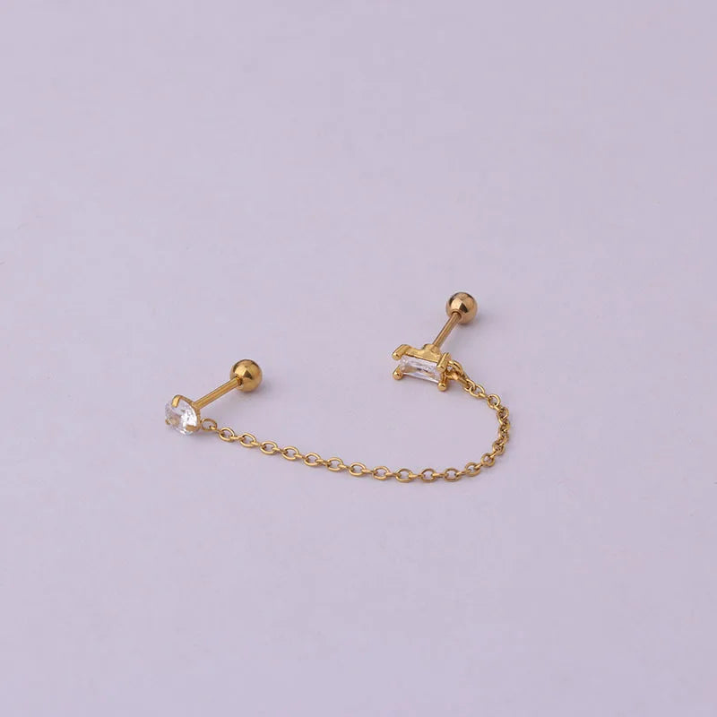 Women’s Punk Rock Helix Ear Cuff with Long Chain | Surgical Steel Fake Cartilage Hoop Earrings Set