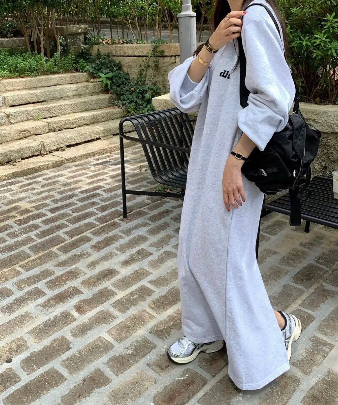 Autumn Winter Lazy Style V-Neck Embroidered Letter Loose Sweatshirt Dress – Long Sleeve Sweet Lantern Sleeve Women’s Casual Dress