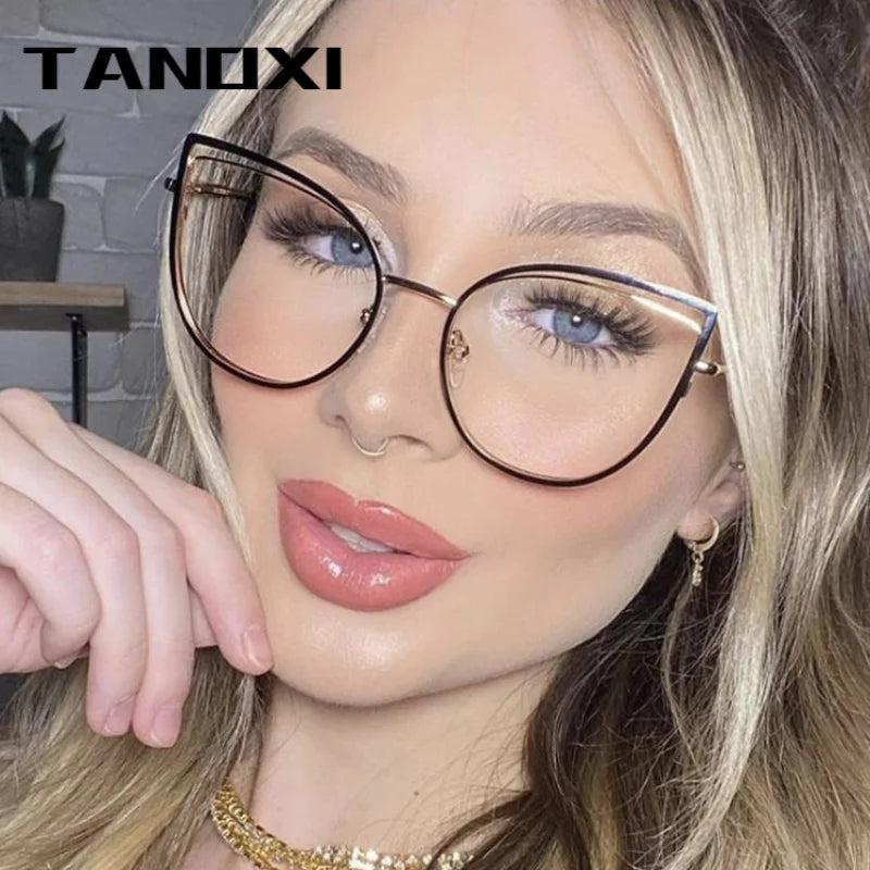 TANOXI Anti Blue Ray Reading Glasses for Women – Ins Metal Business Sunglasses for Men | Cat Eye Goggle UV400 Oculos Sol