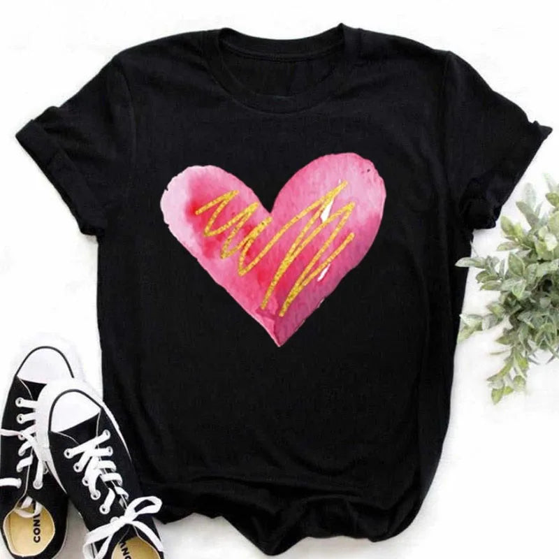 Maycaur Finger Heart Women's T-Shirt | Korean Ulzzang Graphic Tee | 90s Girl Casual Fashion Top