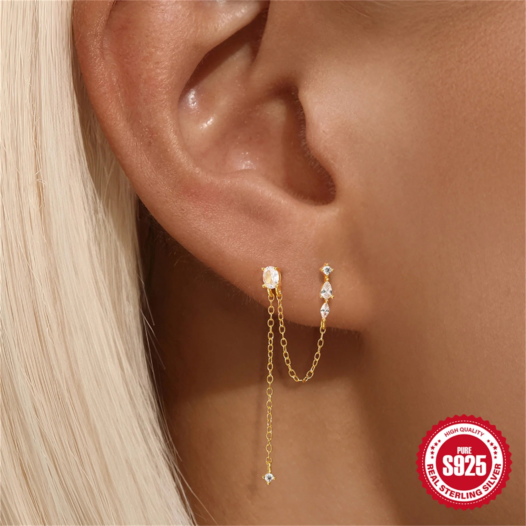 CANNER 925 Sterling Silver Horse Eye Tassel Zircon Drop Earrings – Minimalist Geometric Jewelry for Women