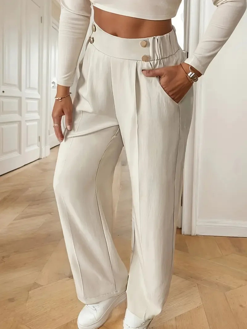 2025 Women’s High Waist Wide Leg Pants | Flowy Floor-Length Minimalist Straight Fit Trousers