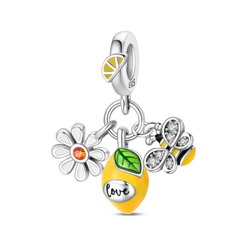 925 Sterling Silver Fruit Series Beads | Raspberry, Strawberry, Avocado & Lemon Dangle Charms for Bracelet