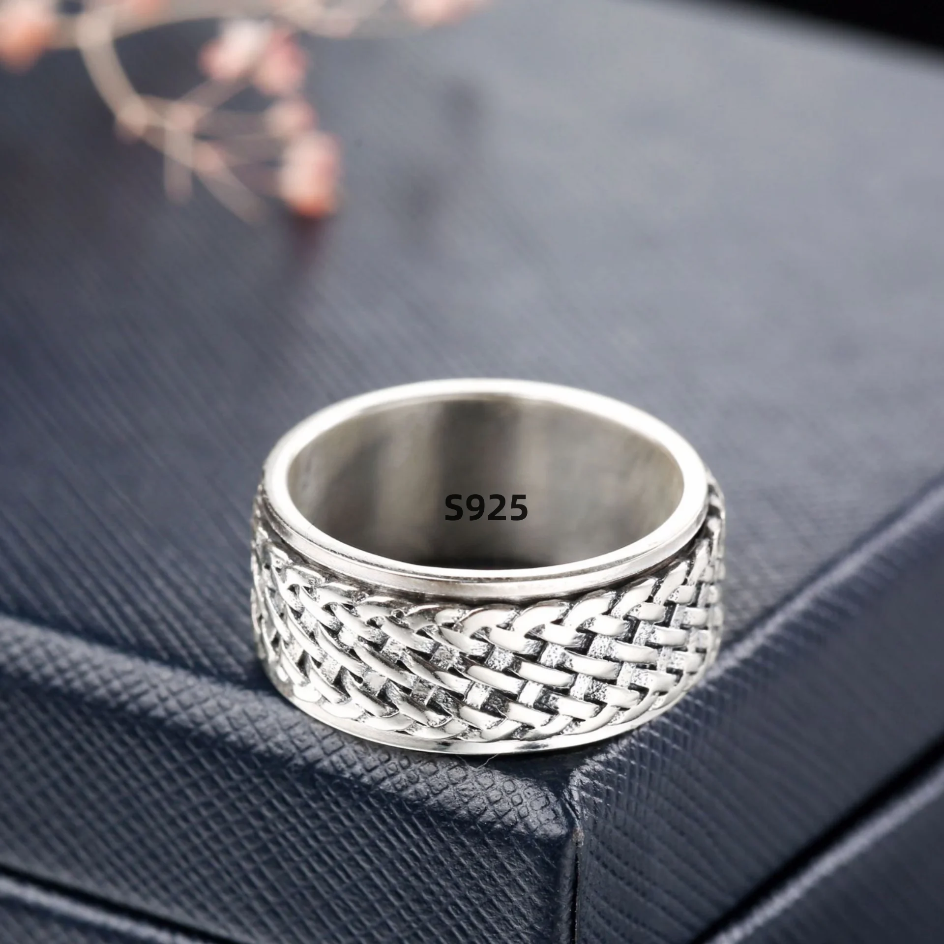 Simplicity Vintage S925 Sterling Silver Viking Ring – Rotatable Woven Pattern Unisex Jewelry Gift