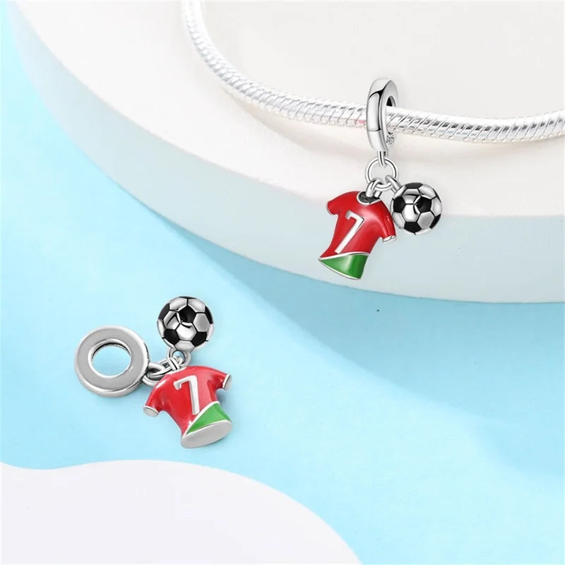 925 Sterling Silver Soccer Trophy Jersey Charm Beads – Fits 3mm Bracelets DIY Jewelry