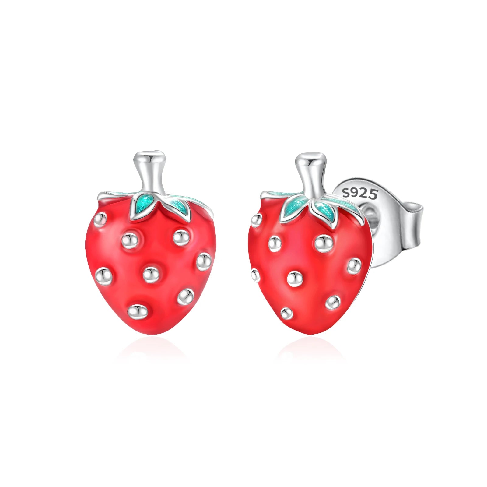 Original 925 Sterling Silver Fruit Series Earrings | Cherry & Strawberry Zircon Hoop Studs for Women Girls Party Jewelry