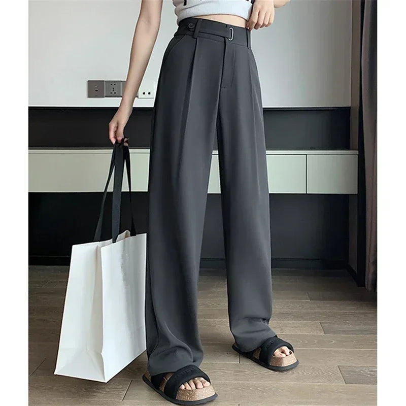 Office Ladies Casual Wide Leg Pants – Women’s Elegant High Waist Loose Trousers Spring Summer 2025