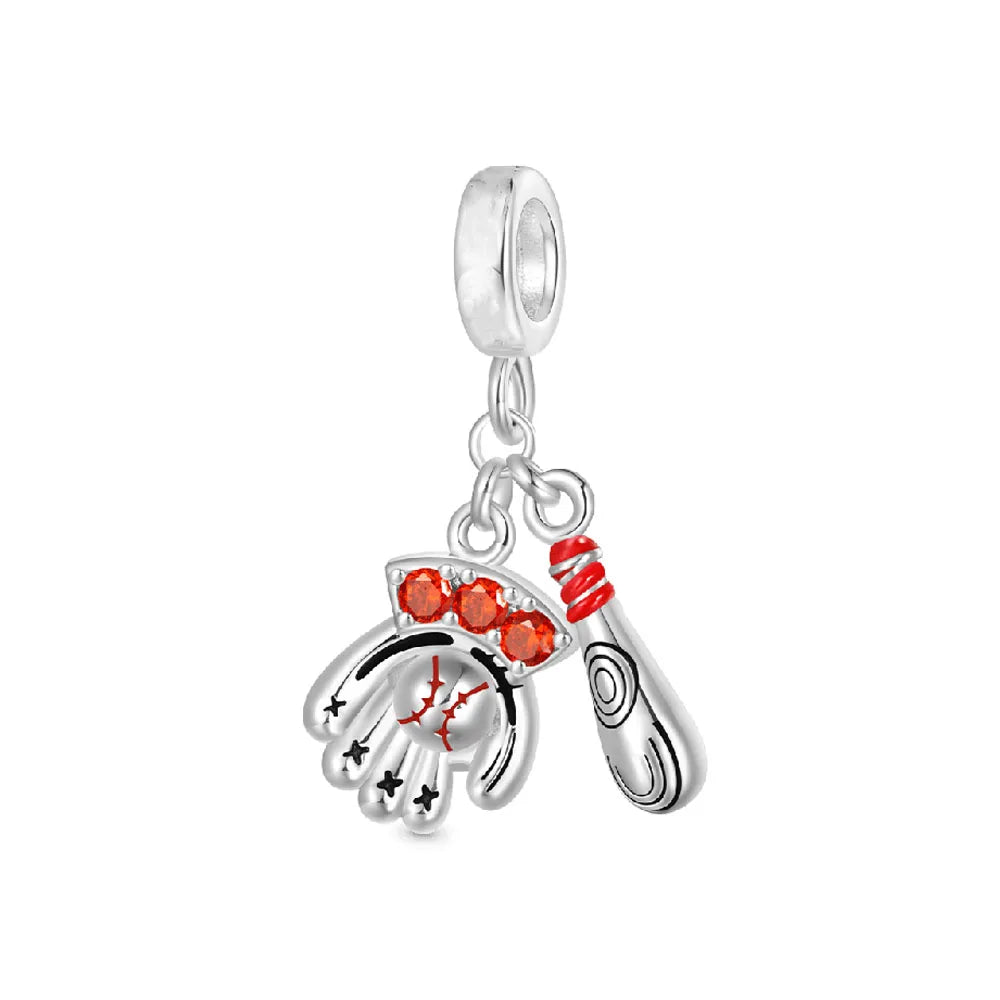 925 Sterling Silver Sports Charms – Football, Baseball, Tennis, Dumbbell Pendants Fit European Bracelets