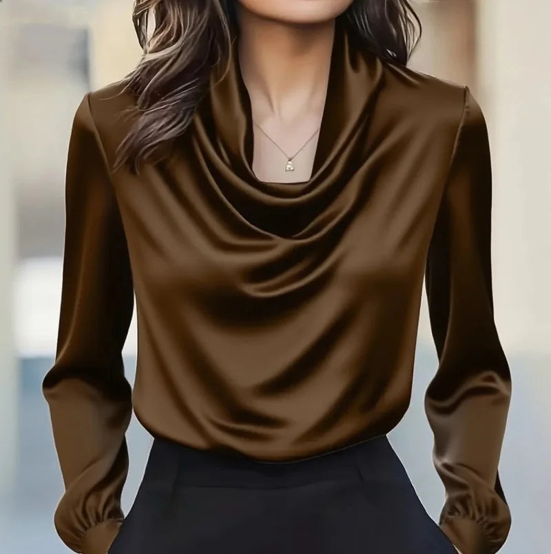 Women’s Autumn Elegant Solid Color Swing Collar Long Sleeve Shirt – Simple Chic Top 👚🍂