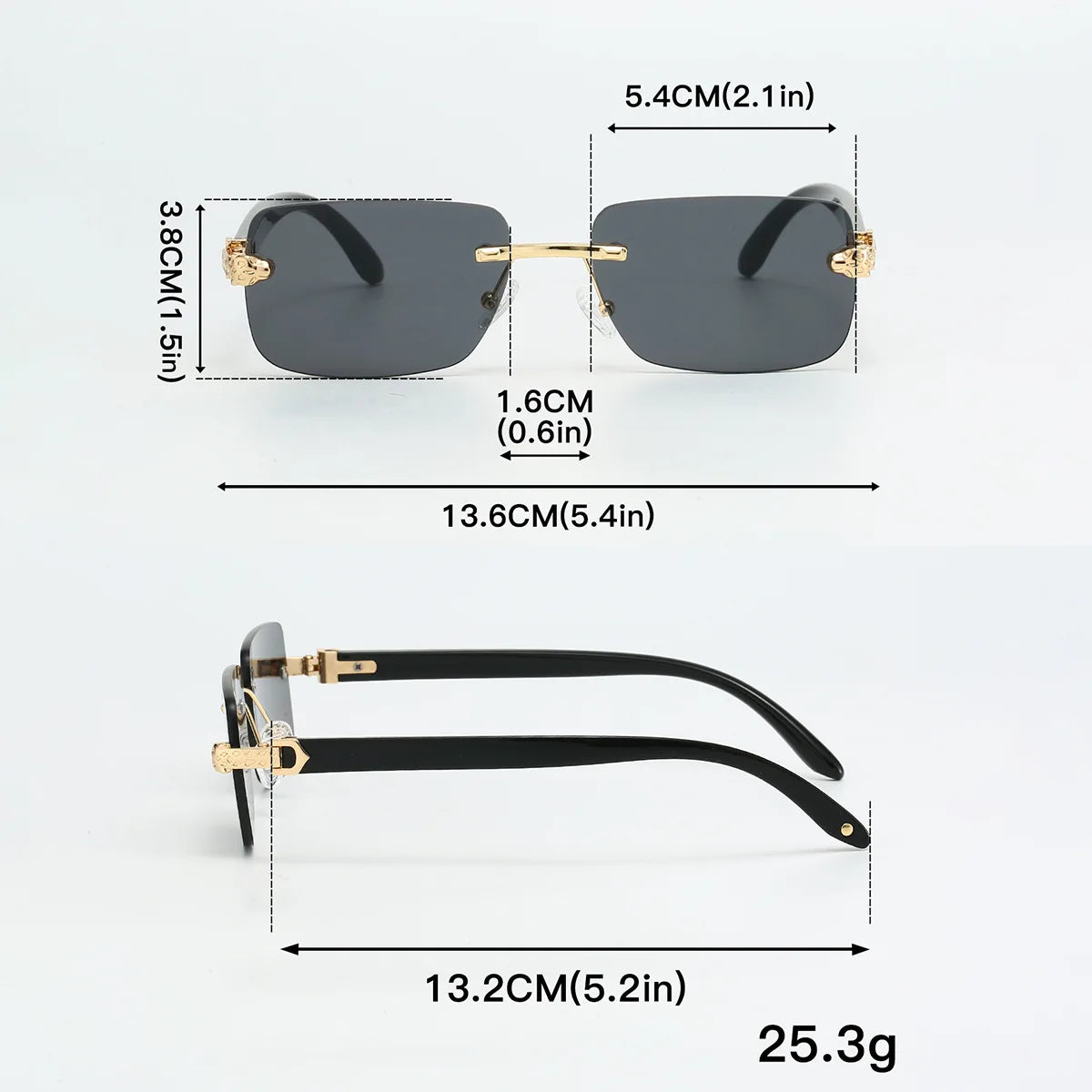 Europe Fashion Rectangular Sunglasses – Men Women Unisex Luxury Rimless Frameless Sun Glasses | Cheetah Style Wooden Texture