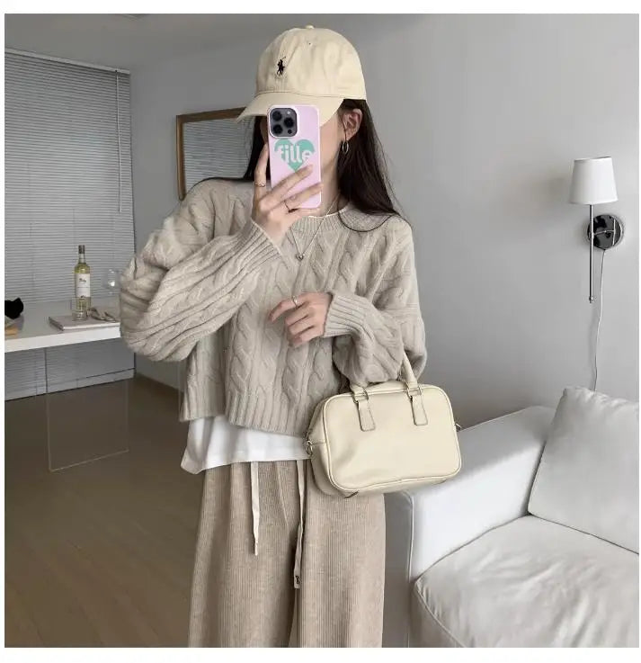 Soft Knit Sweater Women’s Top – Lazy Sleeve Inner Wear | Autumn Winter New Arrival Twist Cotton Long Sleeve Round Neck