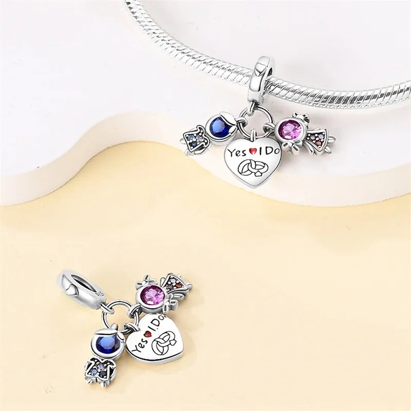 925 Sterling Silver Sweetheart Sister Charm | Fit Original Pandora & 3mm Bracelets DIY Jewelry Gift for Women