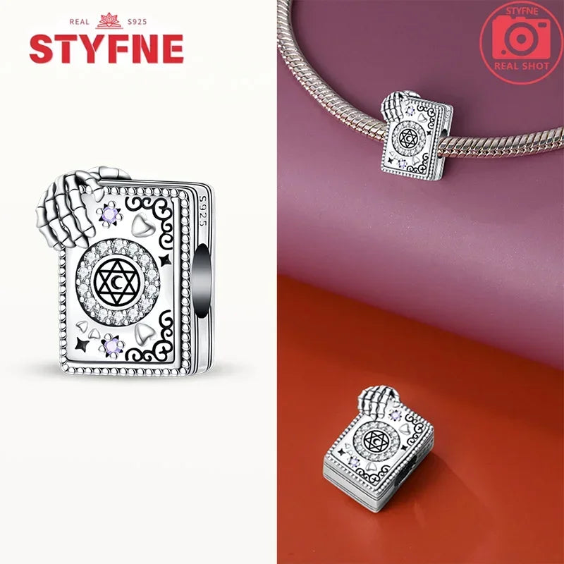 925 Sterling Silver Purple Witch Hat & Magic Book Charm – Halloween Beads Fit Original Pandora Bracelet DIY Jewelry Gift for Women