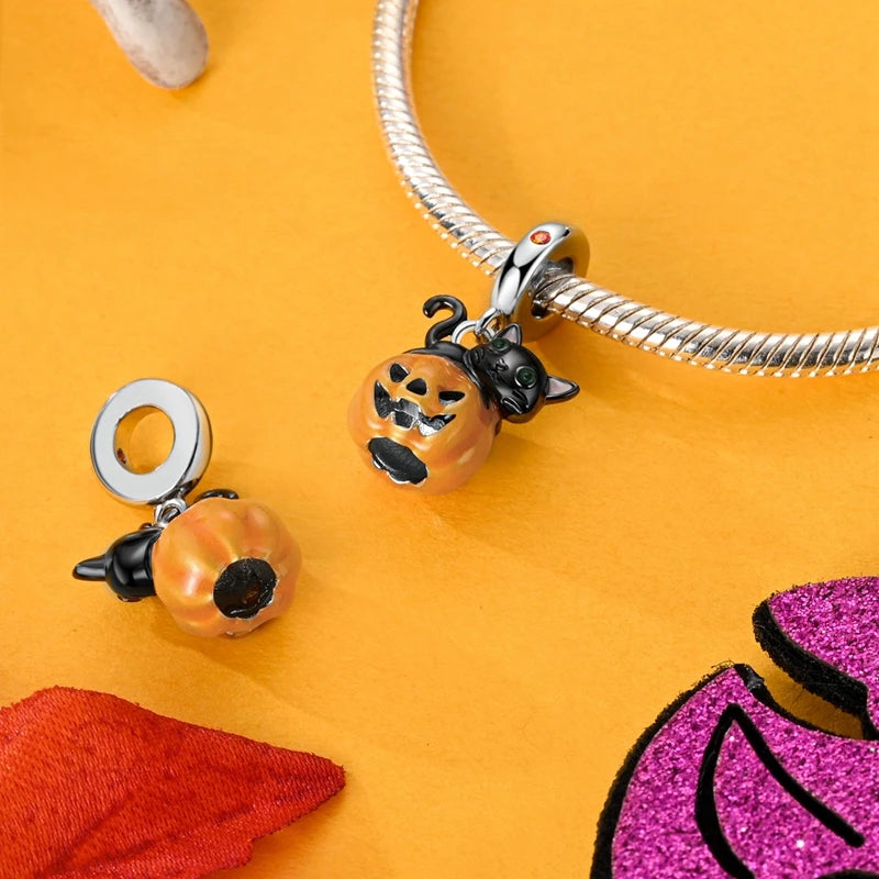 925 Sterling Silver Halloween Series Charms | Pumpkin, Witch, Skull & Candy Beads Fit Original Bracelet DIY Jewelry